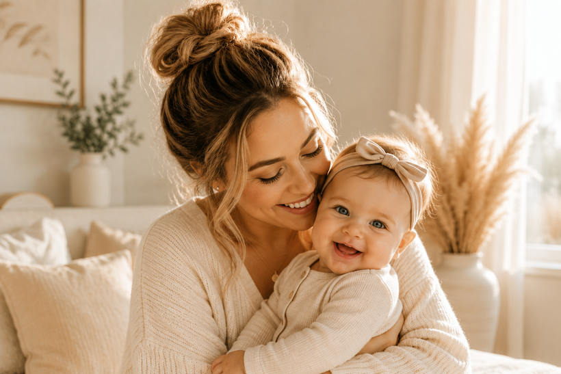 A mother enjoying a calm moment with her baby