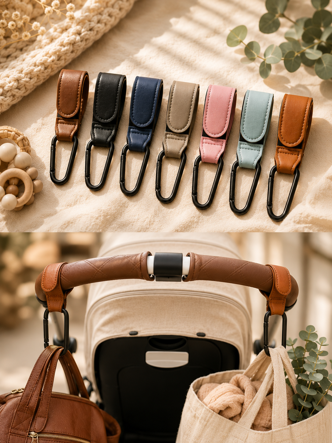 2Pcs Leather Stroller Hooks
