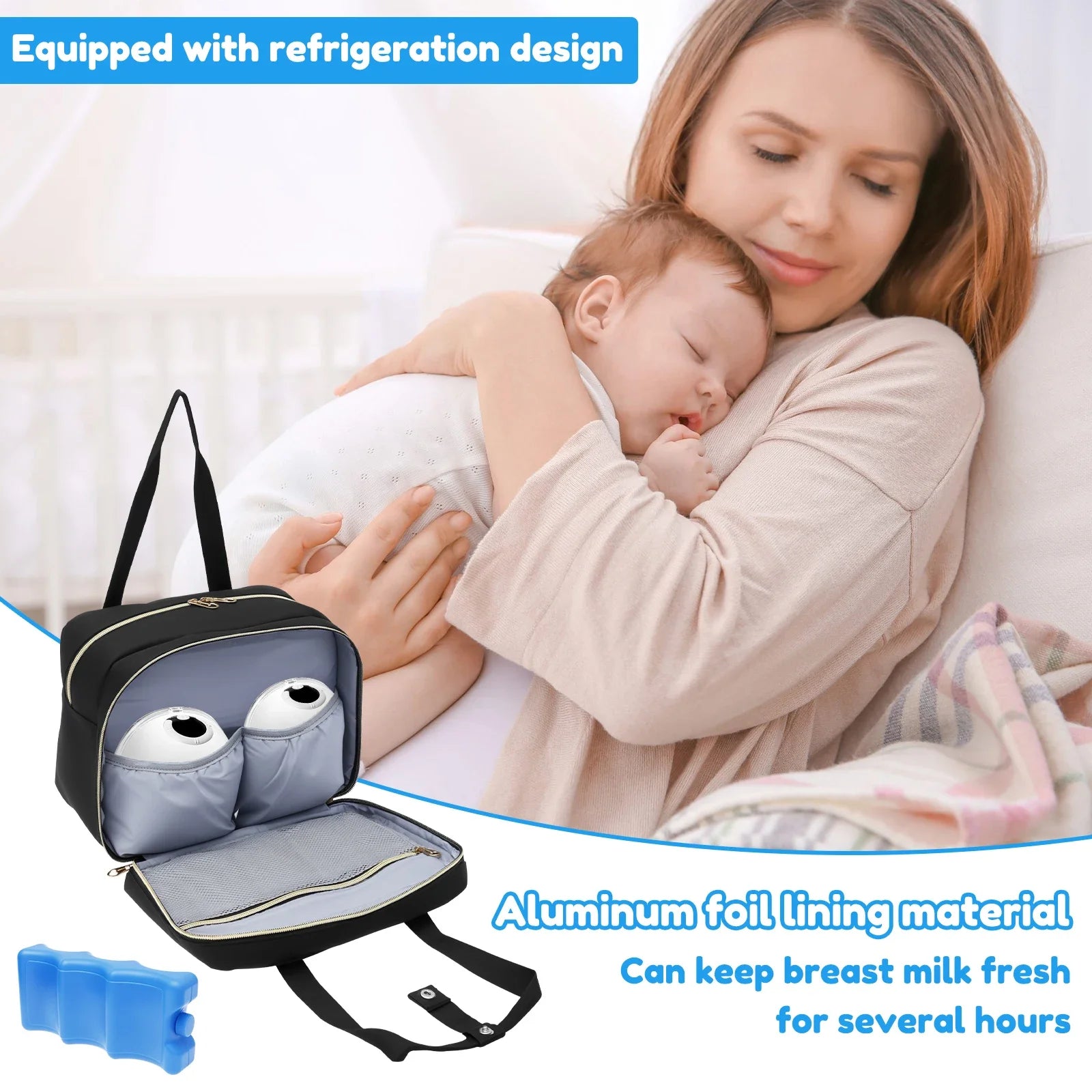 Breast Pump Storage Bag with Ice Pack and Waterproof Mat Portable