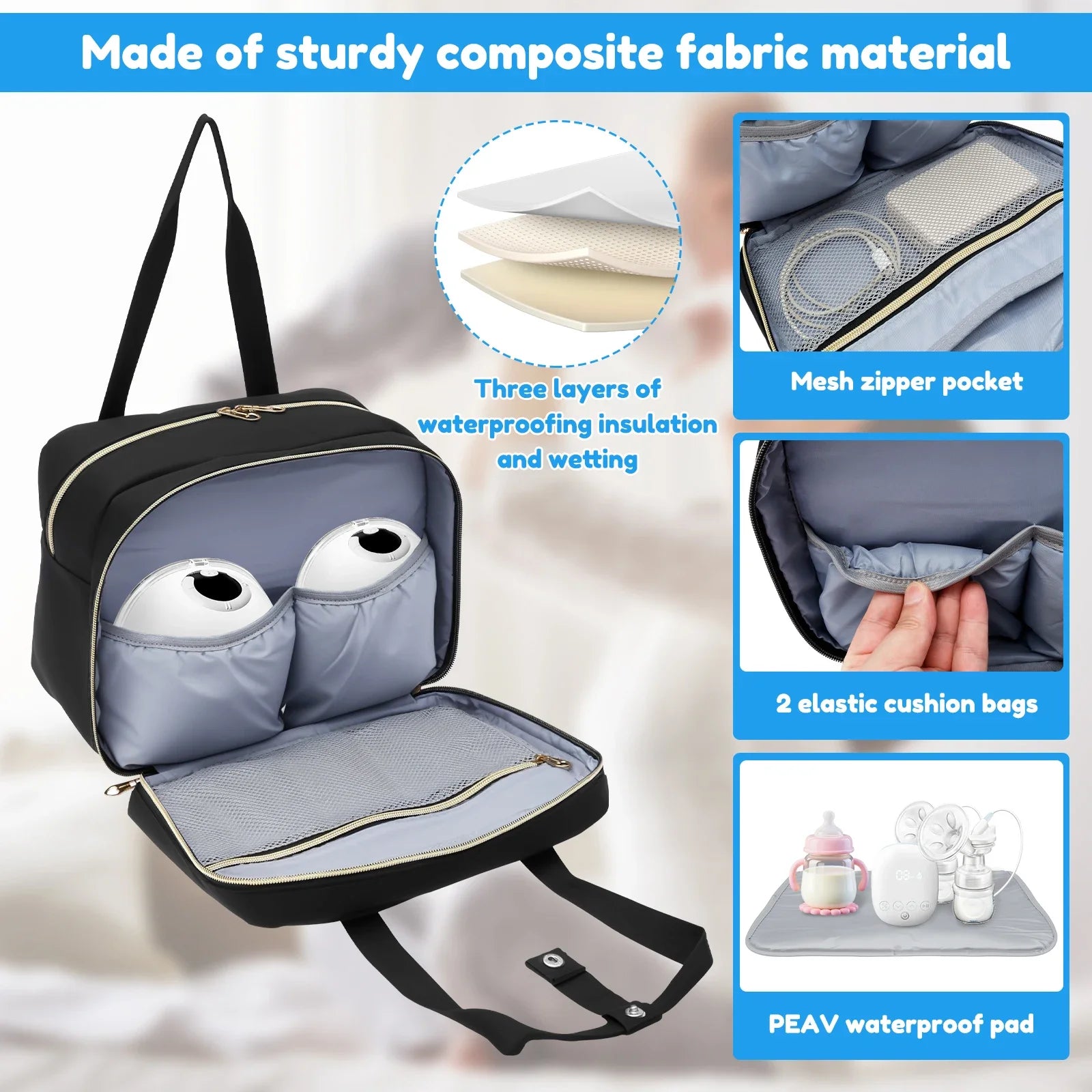 Breast Pump Storage Bag with Ice Pack and Waterproof Mat Portable