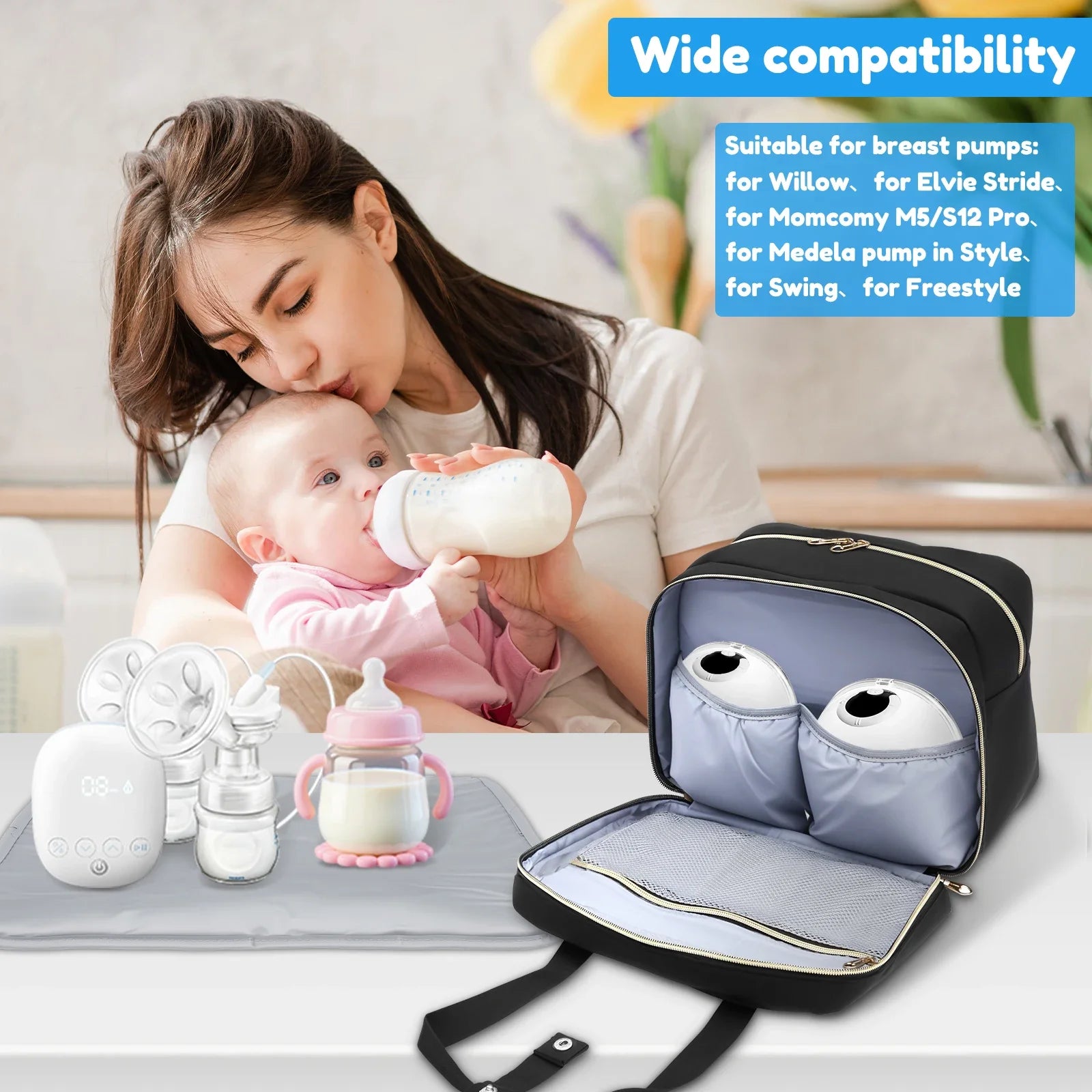 Breast Pump Storage Bag with Ice Pack and Waterproof Mat Portable
